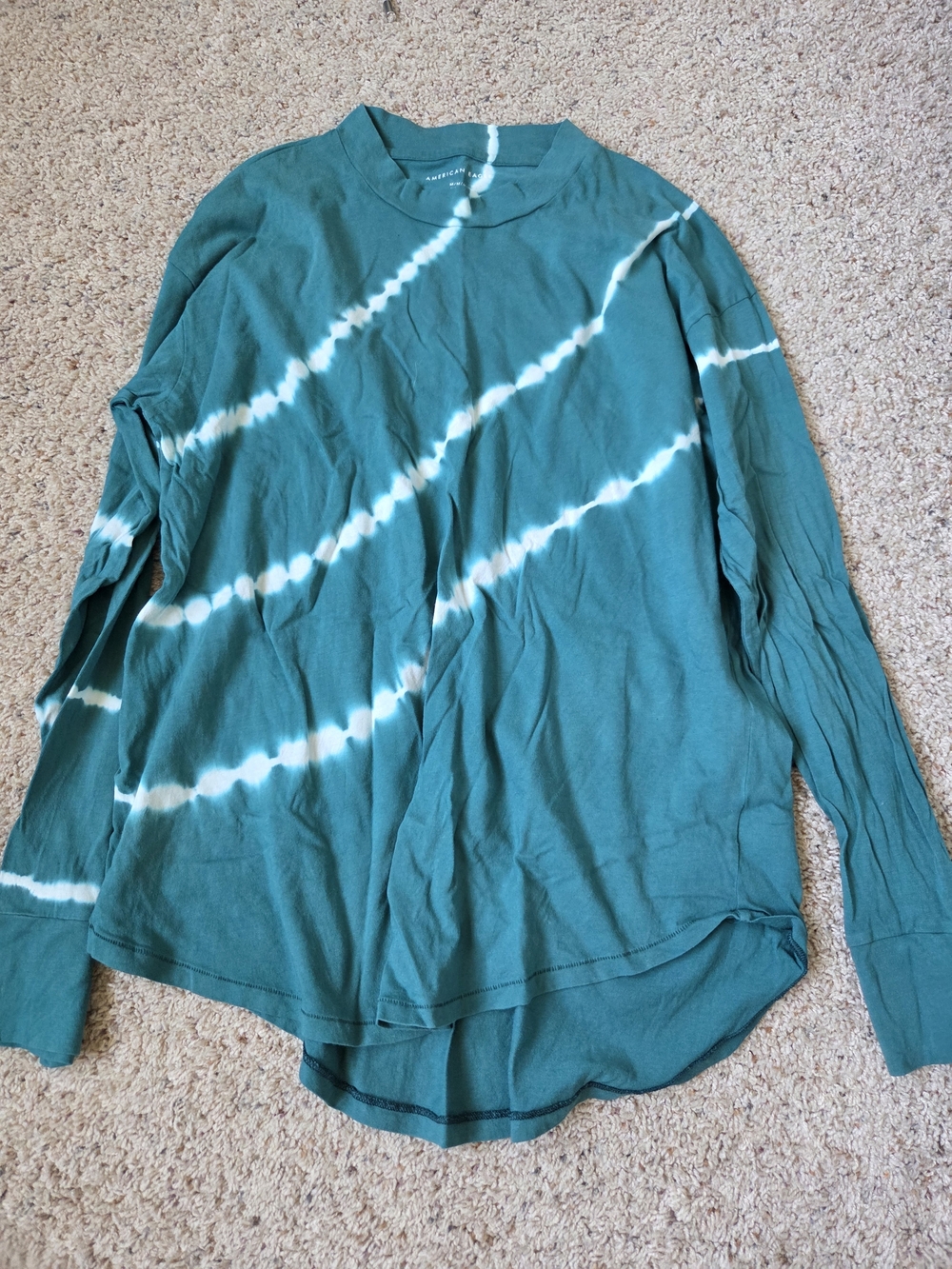 American Eagle Outfitters Teal & White Tie-Dye Long Sleeve Tee